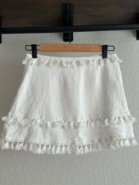Native Daughters White Tassel Fringe Textured Boho Mini Skirt Small